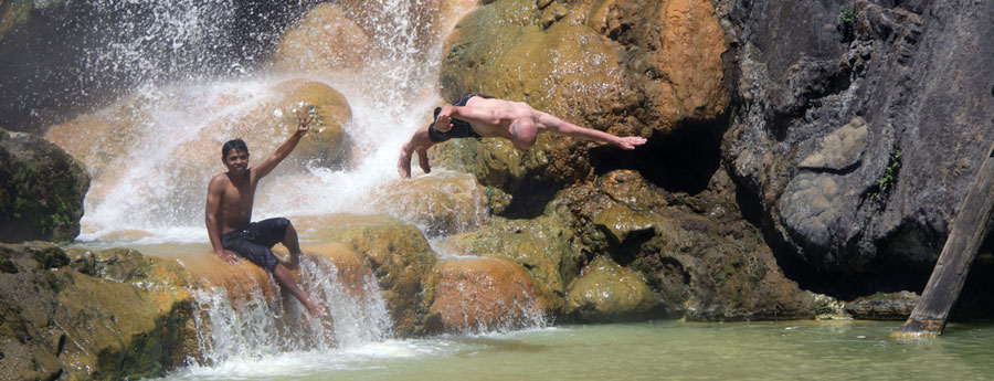 Hot spring side Lake Segara Anak Mount Rinjani